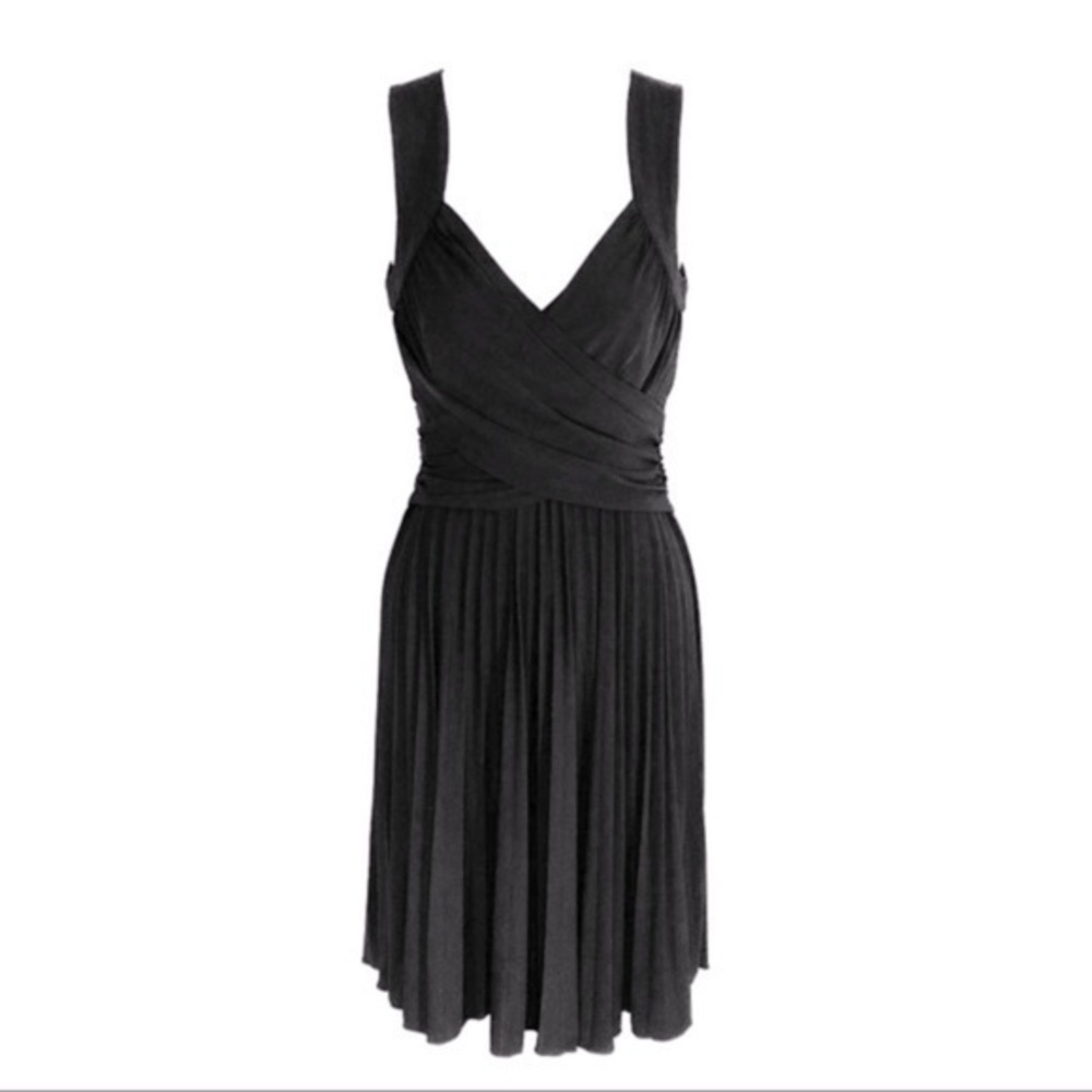 NWT Max & Cleo black pleat skirt faux wrap dress II4